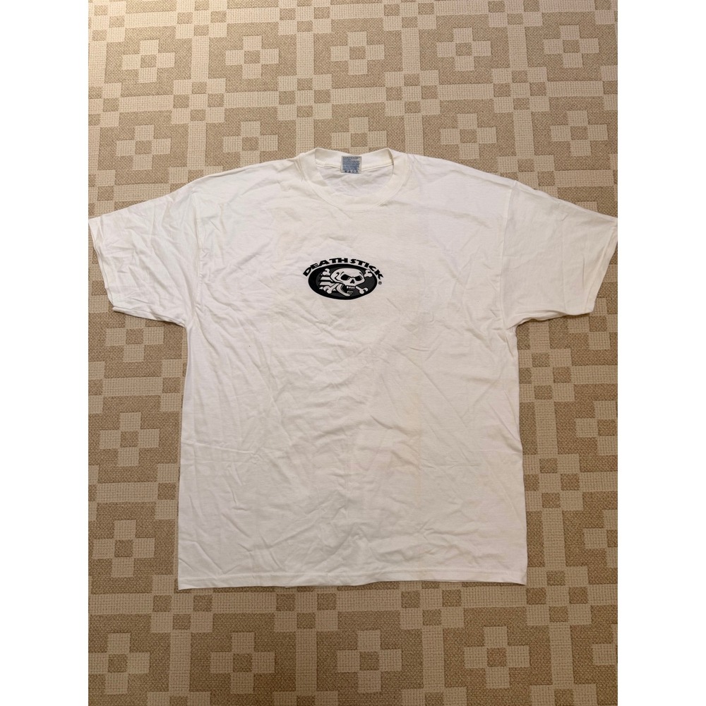 Vintage Death Stick Hanes Beefy-T Graphic T-Shirt Mens XL White Skull Workwear